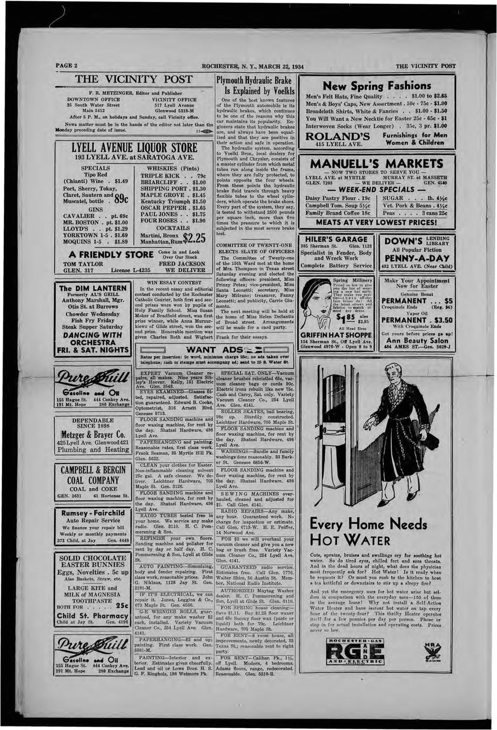 page 2 rochester n y march 22 1934 the vicinity post the vicinity post