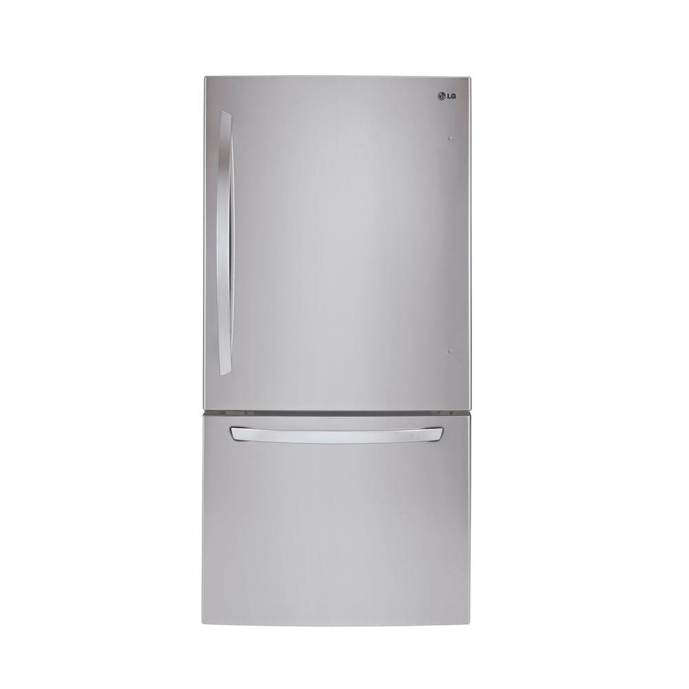 bottom freezer refrigerator in stainless steel