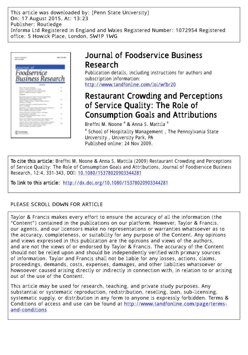 pdf restaurant crowding and perceptions of service quality the role of consumption goals and attributions