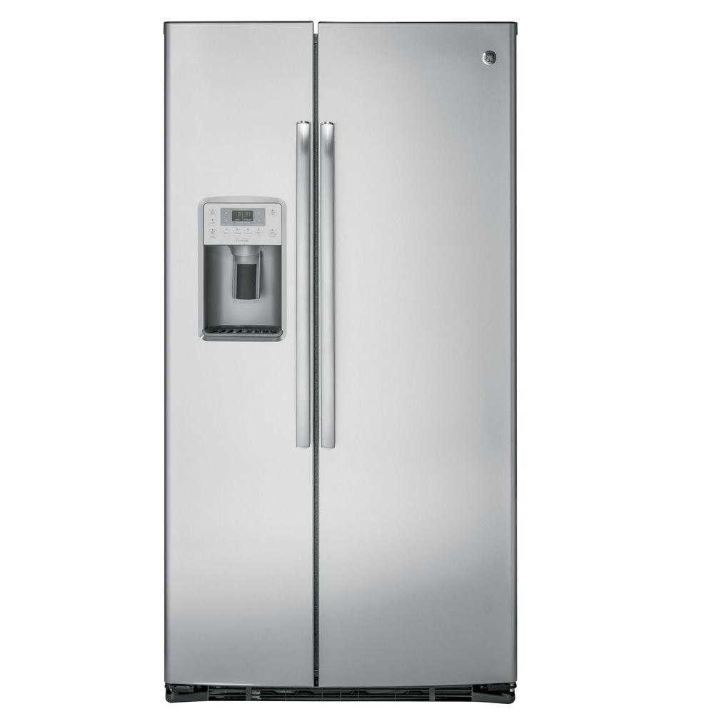 side by side refrigerator in stainless steel counter