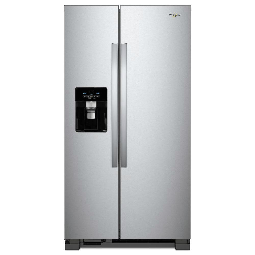 side by side refrigerator in fingerprint resistant stainless steel
