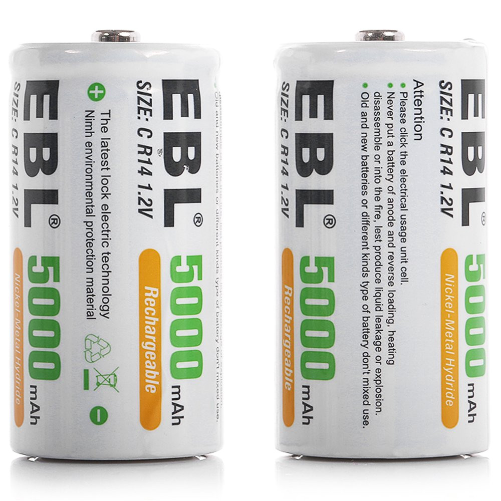 ebl c size c cell 5000mah ni mh rechargeable batteries pack of 2 product