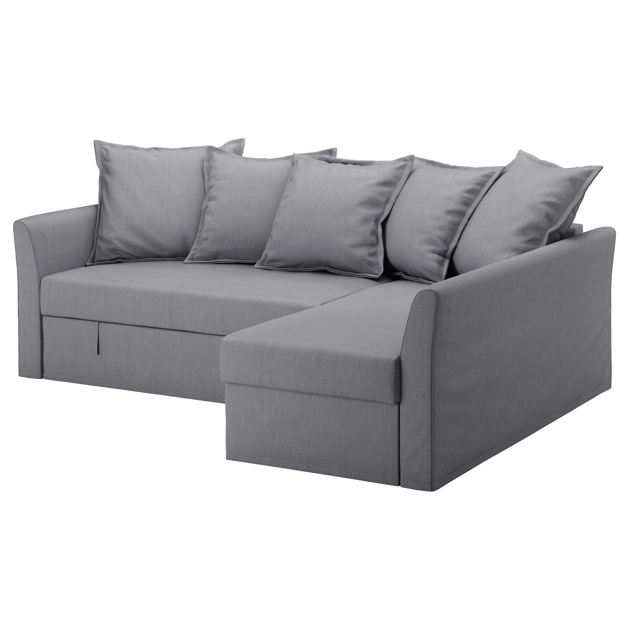 ikea holmsund sofa bed with chaise nordvalla medium gray cover made of extra durable polyester with a dense texture storage space under the chaise