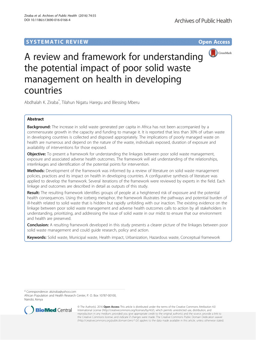 pdf a review and framework for understanding the potential impact of poor solid waste management on health in developing countries