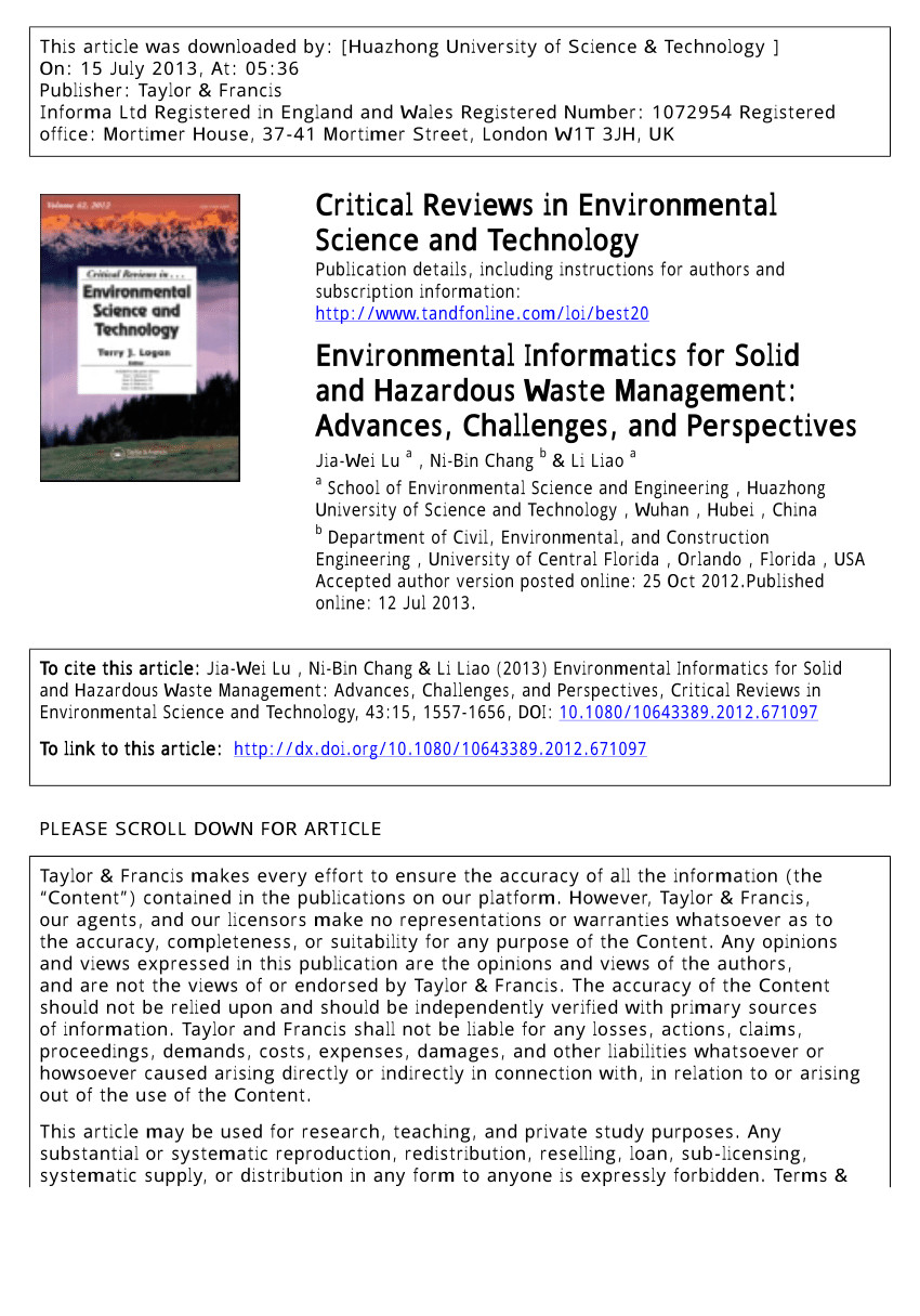 pdf environmental informatics for solid and hazardous waste management advances challenges and perspectives