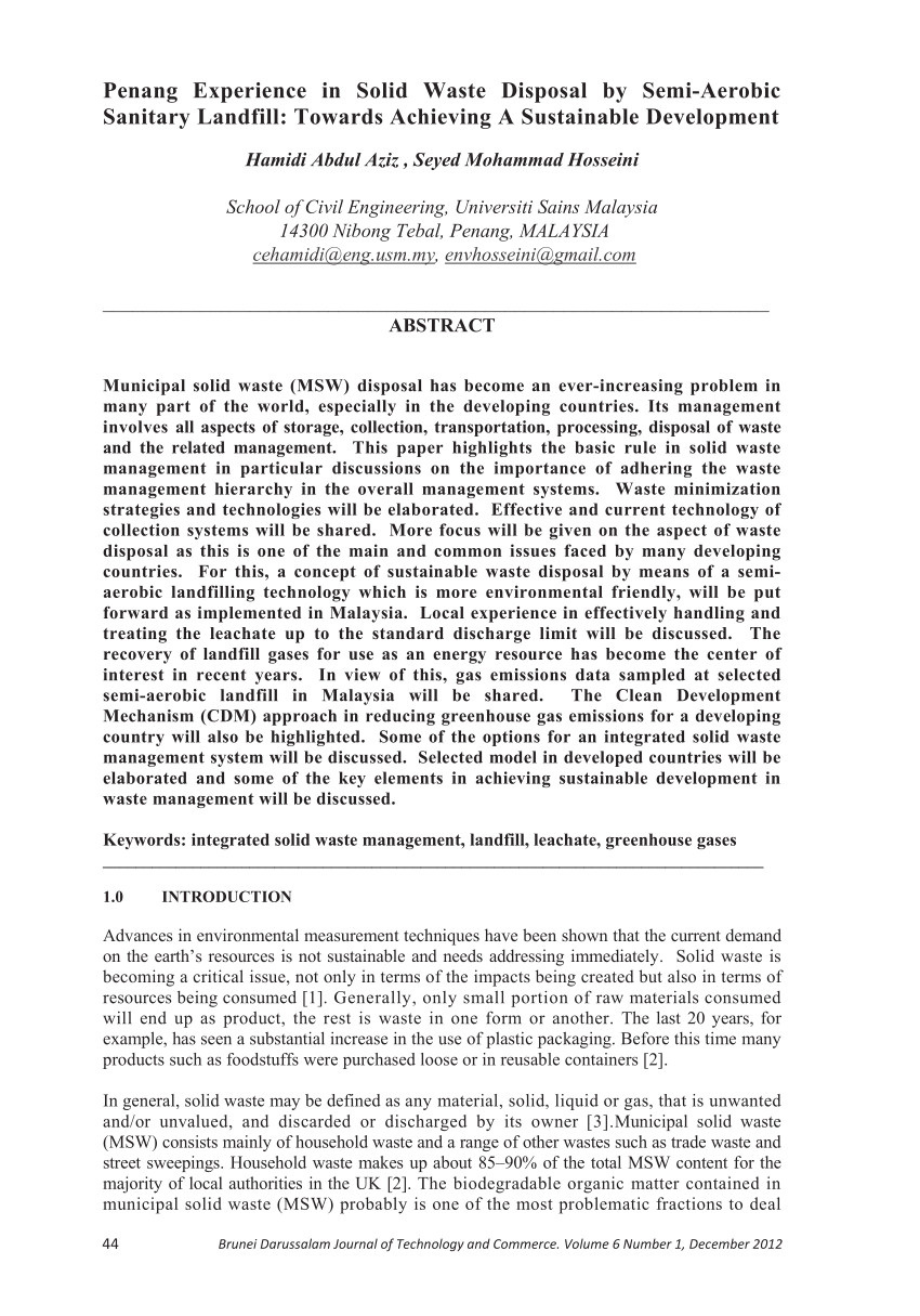 pdf solid waste disposal by semi aerobic sanitary landfill towards achieving a sustainable development penang experience