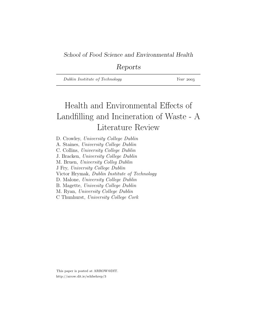 pdf health and environmental effects of landfilling and incineration of waste a literature review