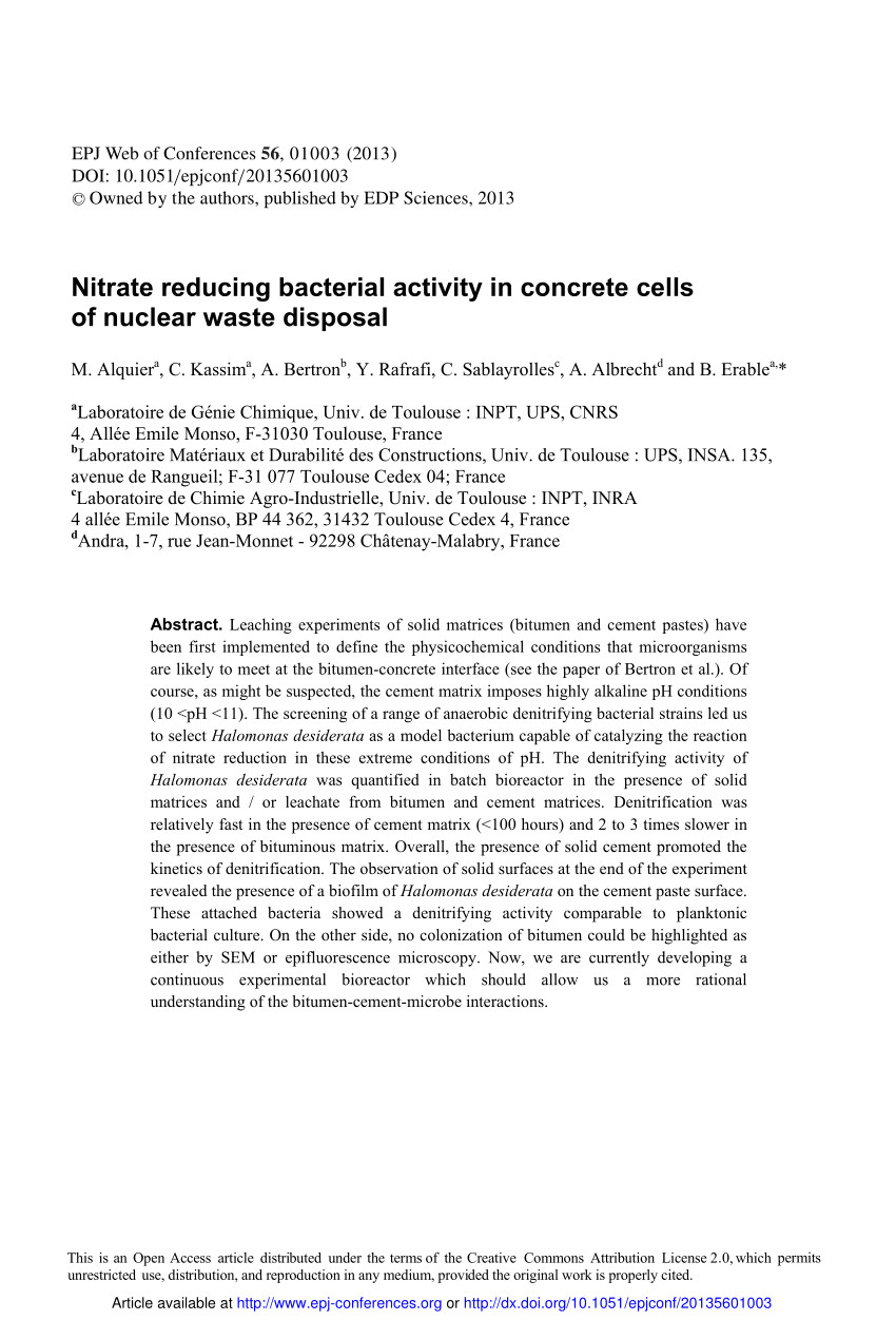 pdf nitrate reducing bacterial activity in concrete cells of nuclear waste disposal