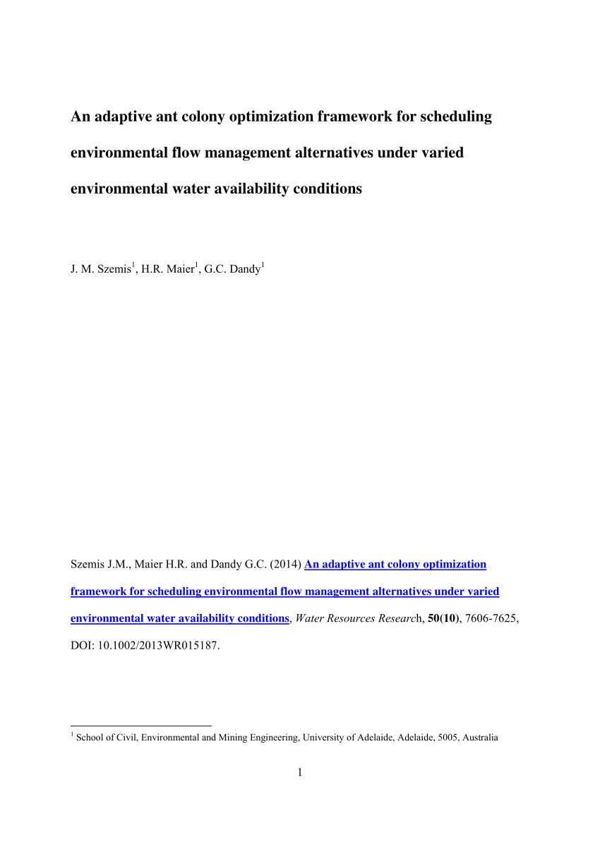 pdf an adaptive ant colony optimization framework for scheduling environmental flow management alternatives under varied environmental water availability