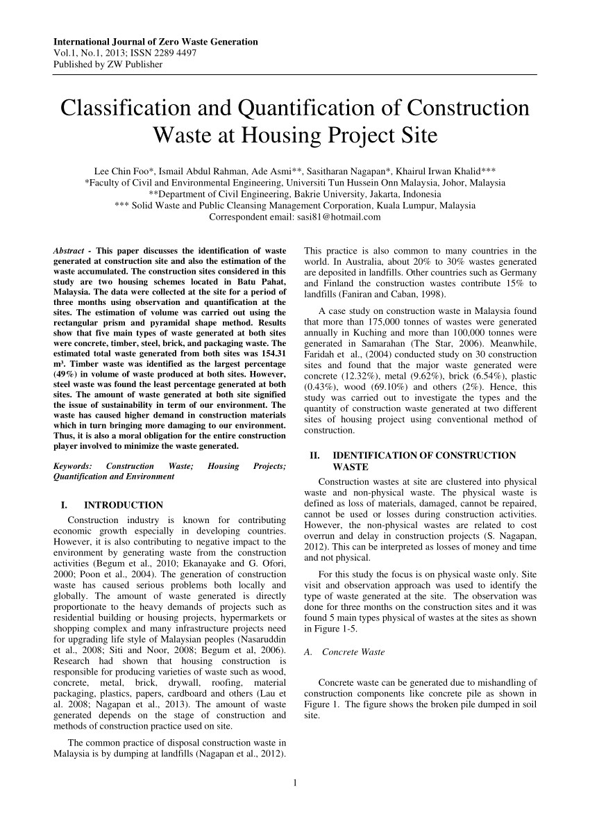 construction waste management plan template fresh pdf construction waste management malaysian perspective