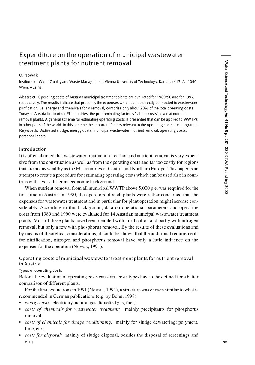 pdf excess sludge production and costs due to phosphorus removal