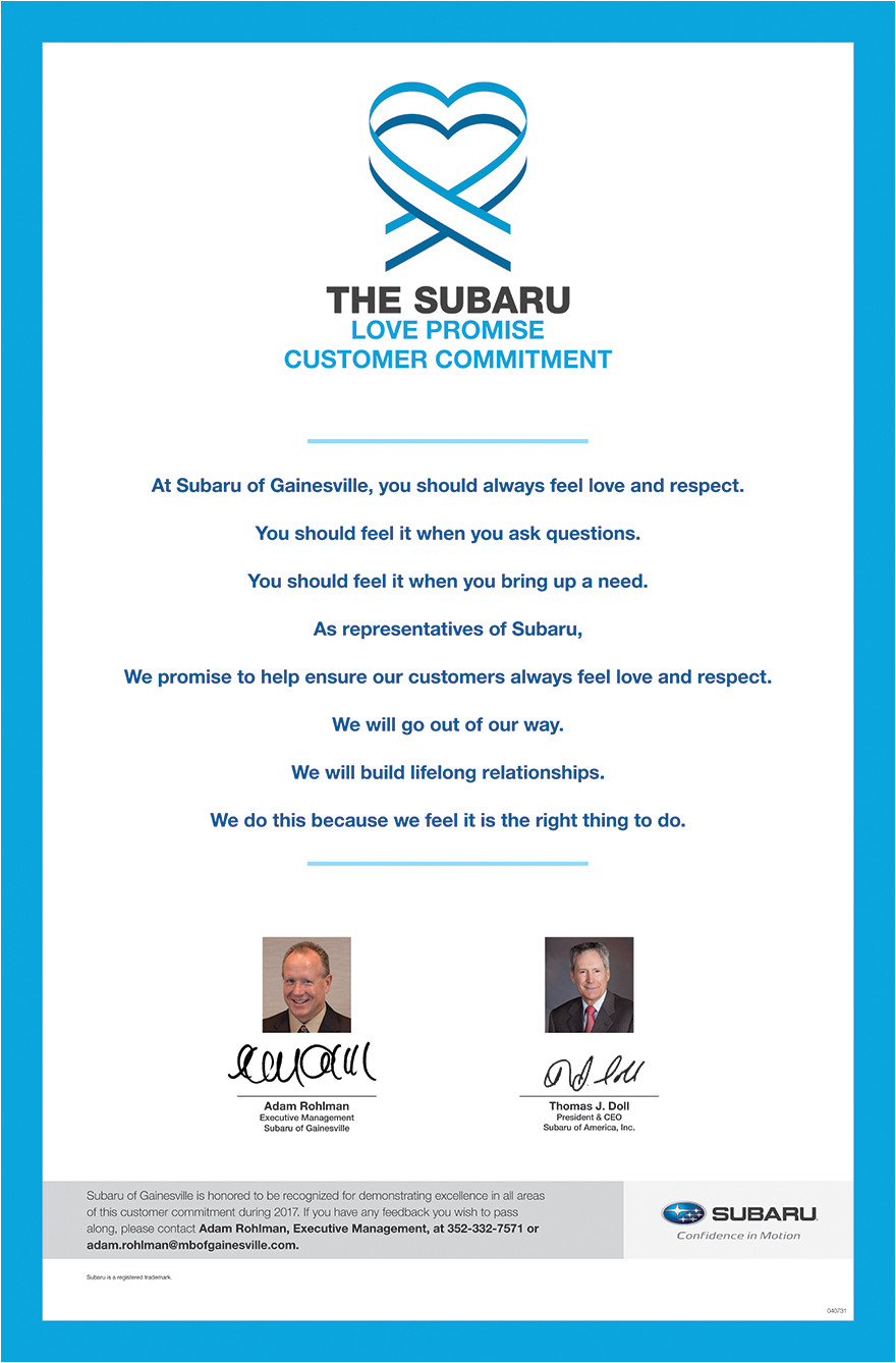 the subaru love promise customer commitment