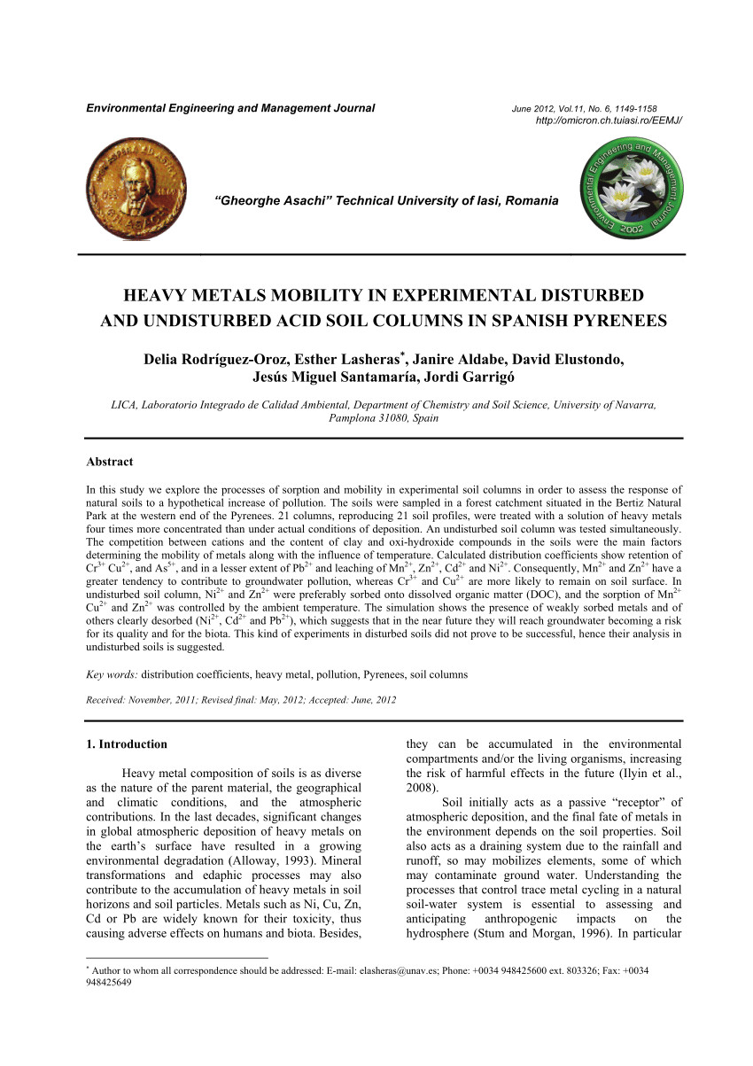 pdf heavy metals mobility in experimental disturbed and undisturbed acid soil columns in spanish pyrenees