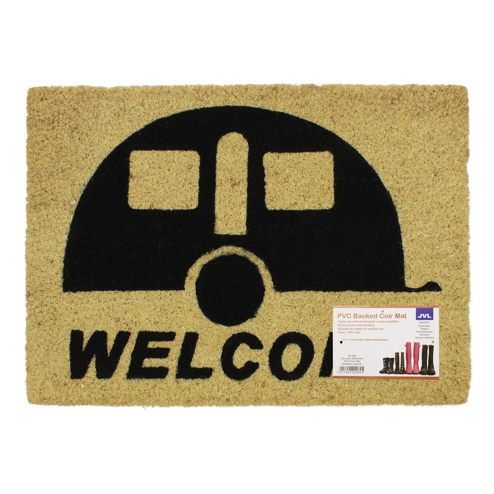 jvl caravan welcome coir pvc backed entrance door mat rattan 36 x 50 cm amazon co uk kitchen home