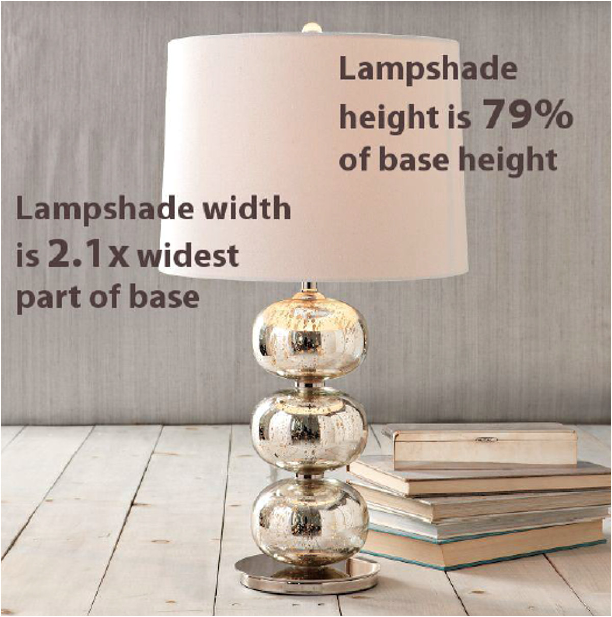 for floor lamps the height of the shade should be between 30 and 50 of the height of the lamp base for example a floor lamp base that s 60 inches high