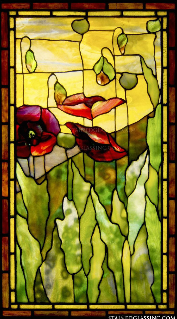 poppies tiffany stained glass window