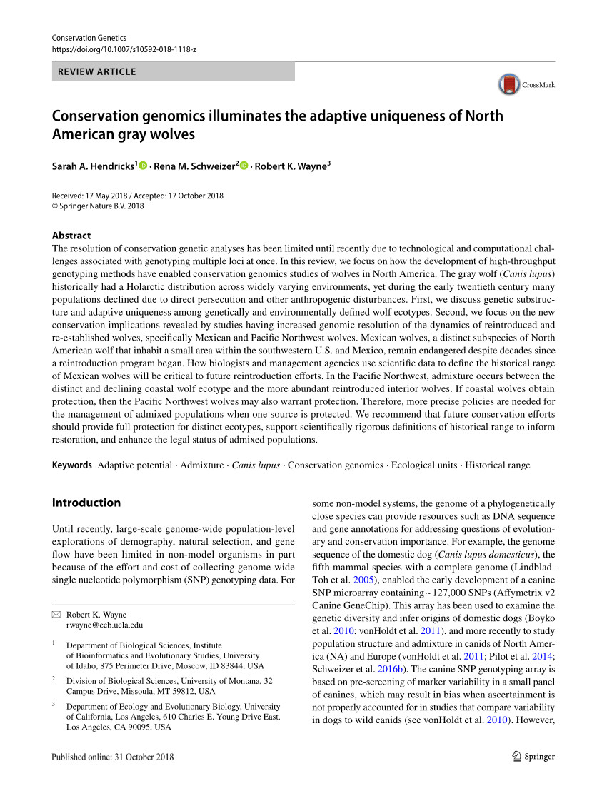 pdf whole genome sequence analysis shows that two endemic species of north american wolf are admixtures of the coyote and gray wolf