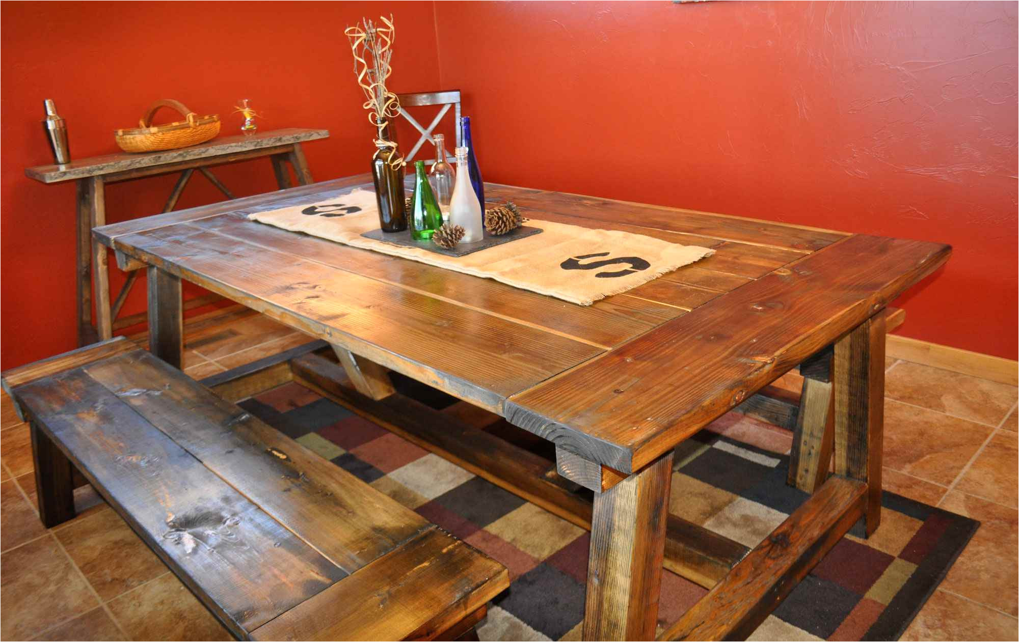 a farmhouse table in a dining room