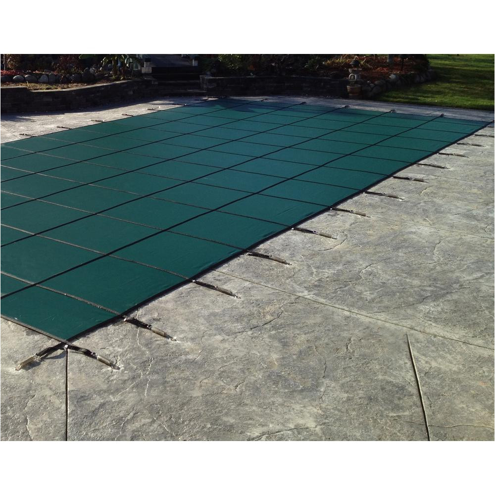 rectangle green solid in ground safety pool cover