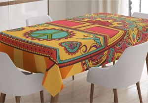 60 X 84 Tablecloth Fits What Size Table 70s Party Decorations Tablecloth Hippie Vintage Mini Van ornamental