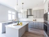 Alaska White Granite with Gray Cabinets Storage Contemporary Light Grey Wooden Light Colored Kitchen