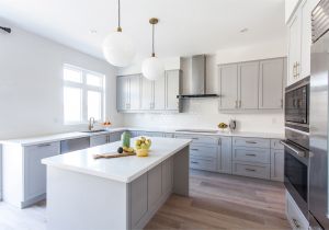 Alaska White Granite with Gray Cabinets Storage Contemporary Light Grey Wooden Light Colored Kitchen