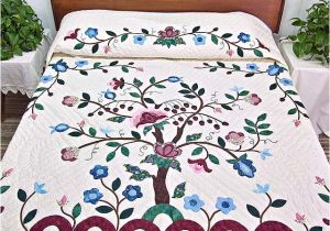 Amish Tree Of Life Quilt Pattern Rose Blue and Green Tree Of Life Applique Quilt