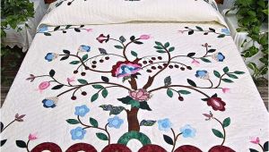 Amish Tree Of Life Quilt Pattern Rose Blue and Green Tree Of Life Applique Quilt