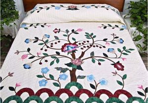 Amish Tree Of Life Quilt Pattern Rose Blue and Green Tree Of Life Applique Quilt