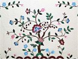 Amish Tree Of Life Quilt Pattern Rose Blue and Green Tree Of Life Applique Quilt Photo 3