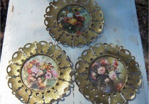 Antique Oval Picture Frames with Bubble Glass 10 Set Of 3 Vintage Brass butterfly Round Frame with Floral Prints