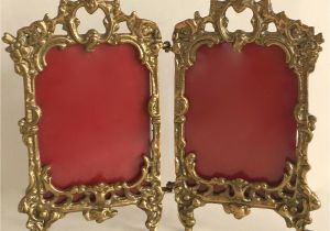 Antique Oval Picture Frames with Bubble Glass Antique French Rococo Style ornate Gold Color Brass Hinged Double