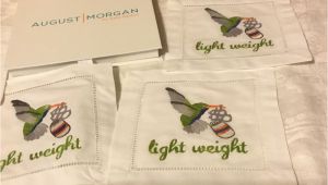 August Morgan Cocktail Napkins Set 4 Light Weight Hummingbird Hand Embroidered Cocktail Napkins