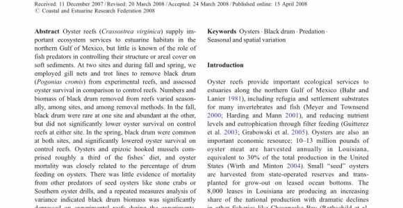 Black Drum Size Limit Nc Pdf Oyster Predation by Black Drum Varies Spatially and Seasonally