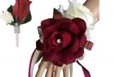 Burgundy Corsage and Boutonniere 2pc Set Burgundy and Ivory Wrist Corsage and Boutonniere