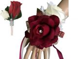 Burgundy Corsage and Boutonniere 2pc Set Burgundy and Ivory Wrist Corsage and Boutonniere