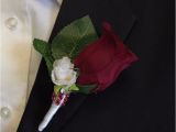 Burgundy Corsage and Boutonniere Boutonniere Burgundy Rosebud with Mini White Flower