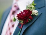 Burgundy Corsage and Boutonniere Boutonniere with Burgundy Dahlia and Seeded Eucalyptus