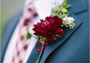 Burgundy Corsage and Boutonniere Boutonniere with Burgundy Dahlia and Seeded Eucalyptus