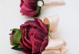 Burgundy Corsage and Boutonniere Burgundy and Champagne Real touch Peony Wedding Boutonniere