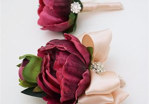 Burgundy Corsage and Boutonniere Burgundy and Champagne Real touch Peony Wedding Boutonniere