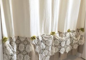 Burlap Shower Curtain with Lace Burlap Ruffle Shower Curtain Natural Cream Cotton by