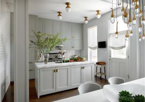 Cromarty Farrow and Ball Kitchen Cabinets Subway Tile Brass Hardware Lisa Gutow Design New Home
