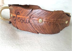 Custom Hand tooled Leather Dog Collars Wide Feather Hand tooled Leather Dog Collar by Finelytooled