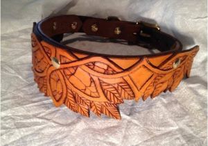 Custom tooled Leather Dog Collars Elven Hand tooled Leather Dog Collar Antique by Finelytooled