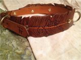 Custom tooled Leather Dog Collars Wide Feather Hand tooled Leather Dog Collar by Finelytooled