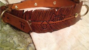 Custom tooled Leather Dog Collars Wide Feather Hand tooled Leather Dog Collar by Finelytooled