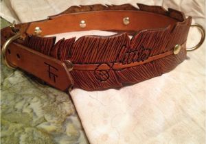 Custom tooled Leather Dog Collars Wide Feather Hand tooled Leather Dog Collar by Finelytooled