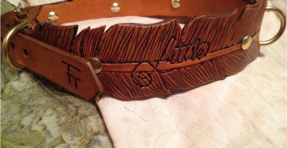 Custom tooled Leather Dog Collars Wide Feather Hand tooled Leather Dog Collar by Finelytooled