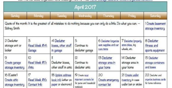 Declutter 365 From Home Storage solutions 101 Free Printable April 2017 Decluttering Calendar with Daily 15 Minute